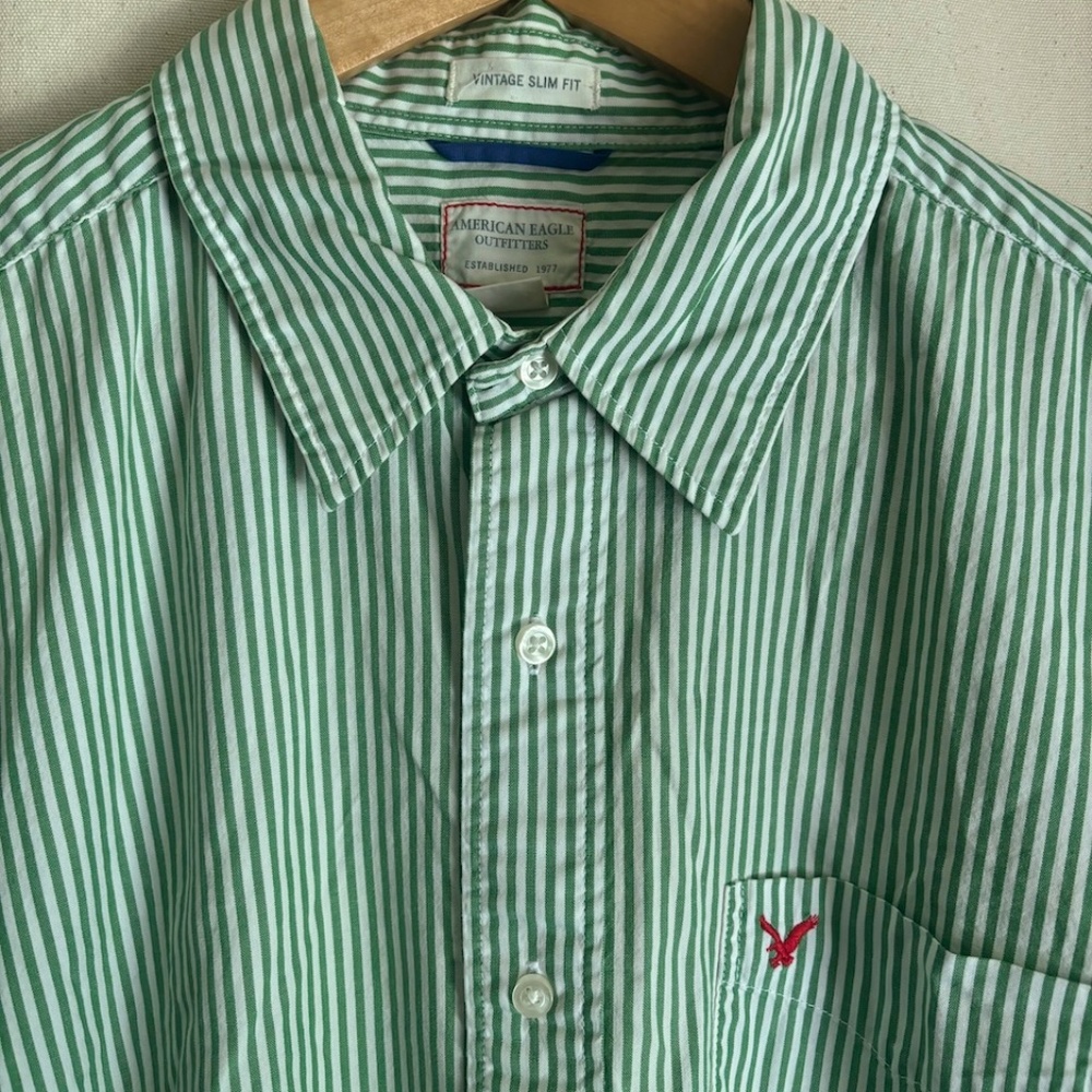 Men's Vintage American Eagle Long Sleeve Button Down Green XL